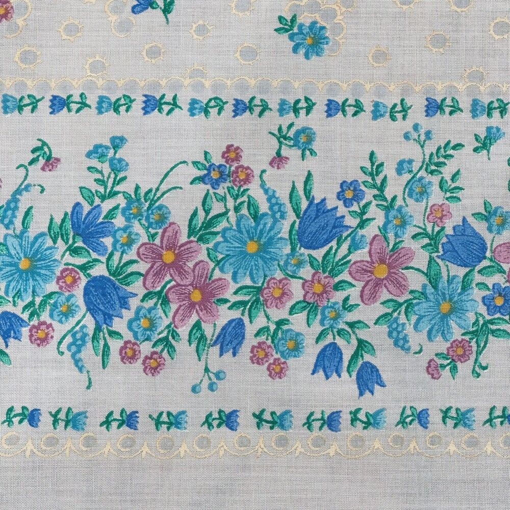 Vintage 70s Single Border Floral Faux Eyelet Fabric Cotton Blend 1yd 29" x 45"